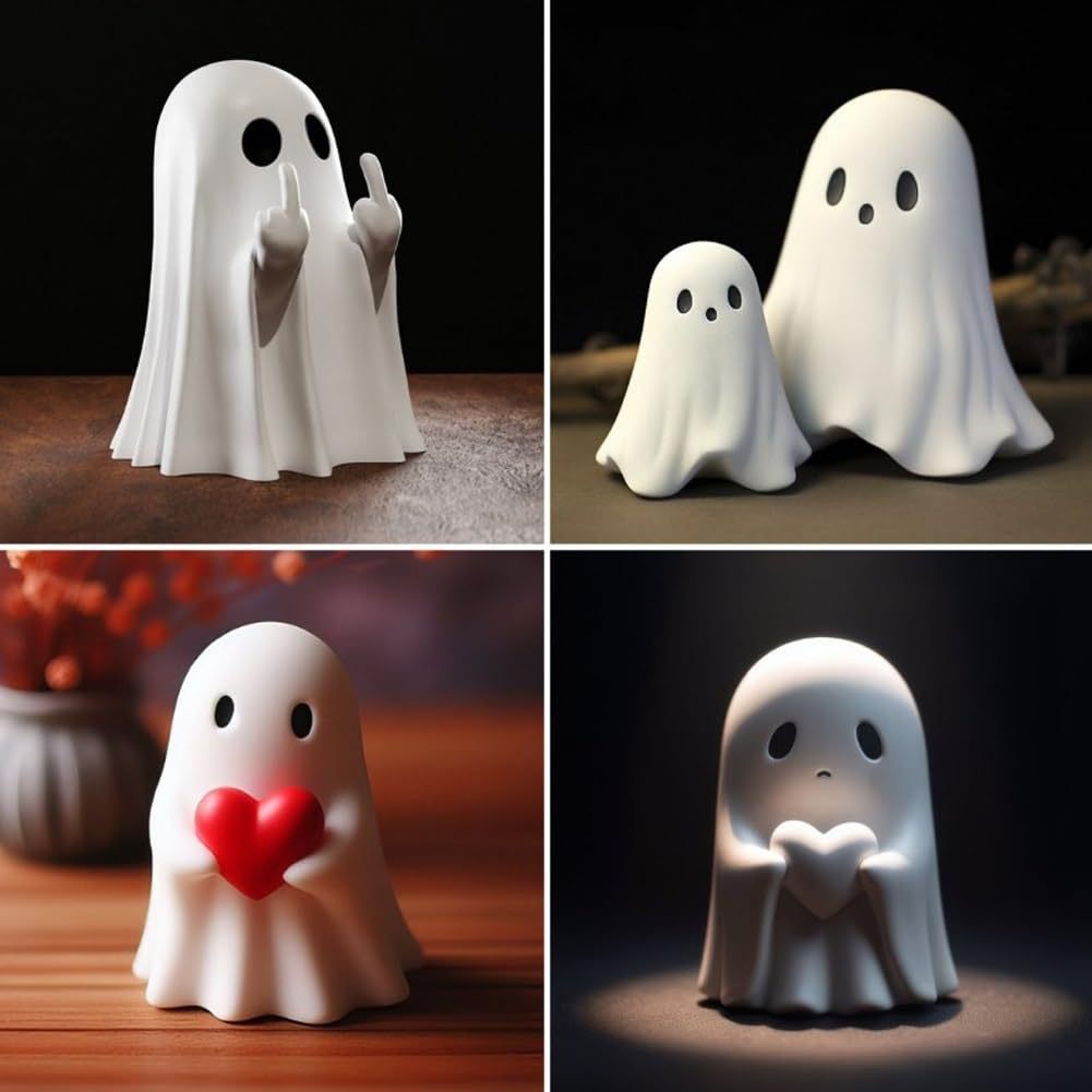 Get Spooky with a Smile: The Hilariously Adorable Middle Finger Ghost Statue - Perfect Halloween Centerpiece!