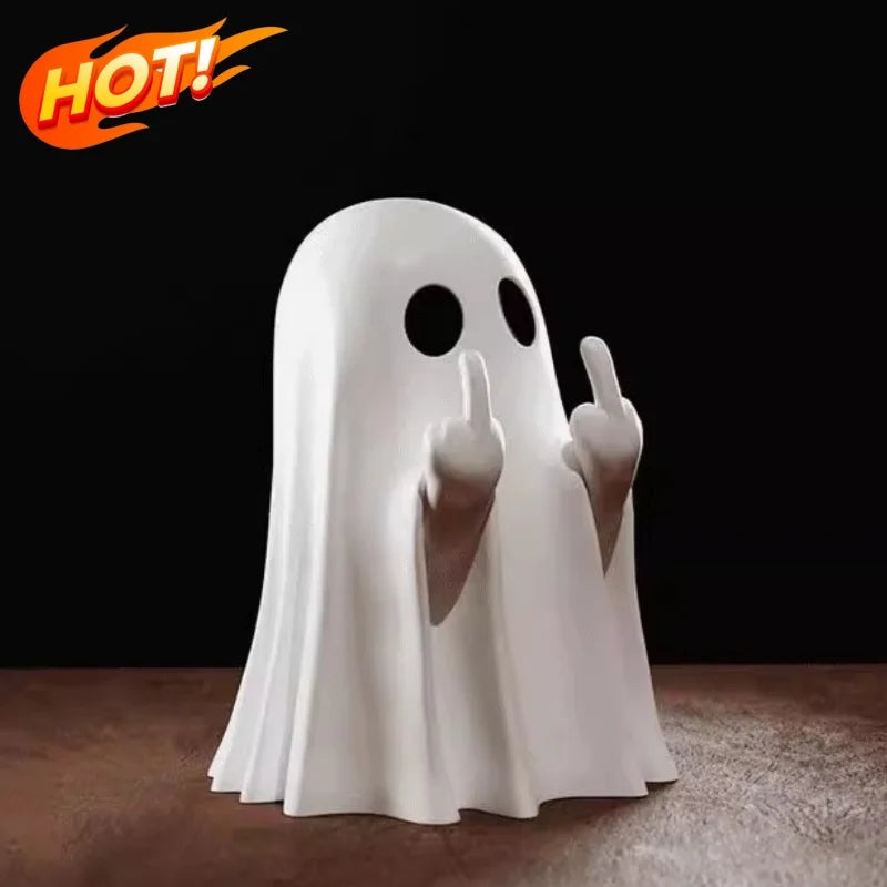 Get Spooky with a Smile: The Hilariously Adorable Middle Finger Ghost Statue - Perfect Halloween Centerpiece!