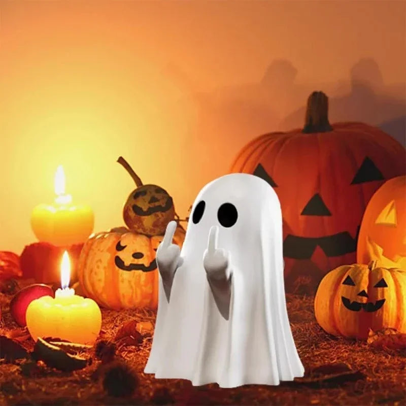 Get Spooky with a Smile: The Hilariously Adorable Middle Finger Ghost Statue - Perfect Halloween Centerpiece!