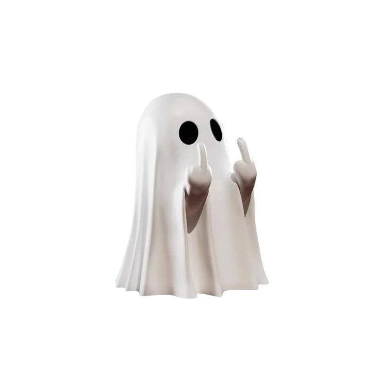 Get Spooky with a Smile: The Hilariously Adorable Middle Finger Ghost Statue - Perfect Halloween Centerpiece!