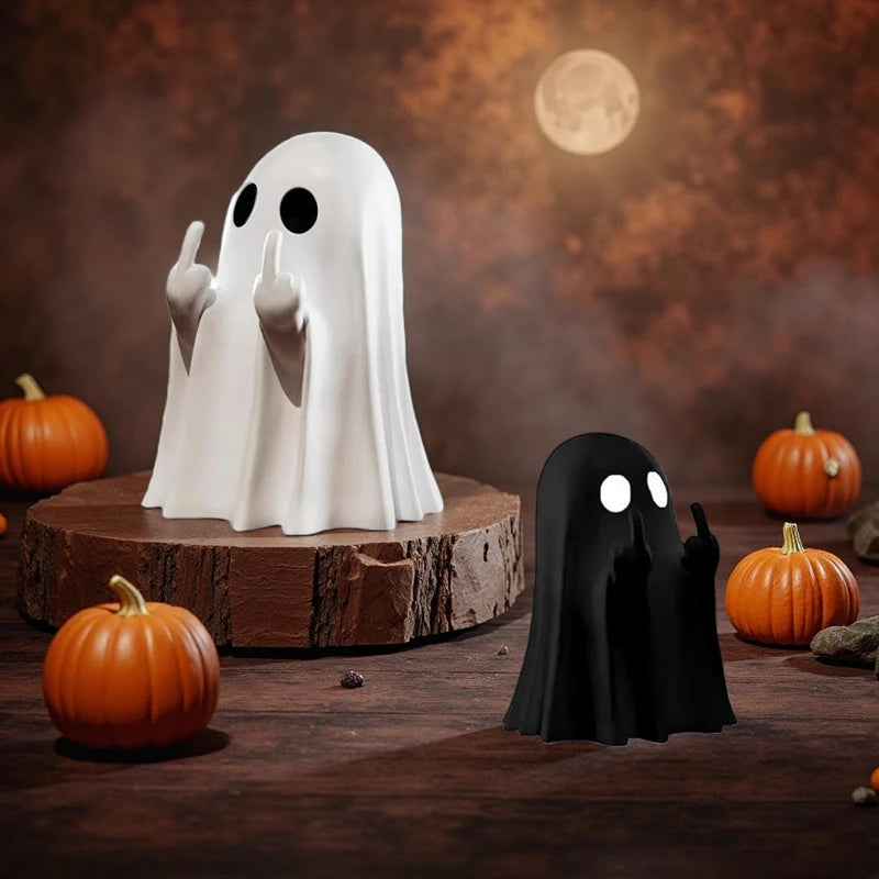 Get Spooky with a Smile: The Hilariously Adorable Middle Finger Ghost Statue - Perfect Halloween Centerpiece!