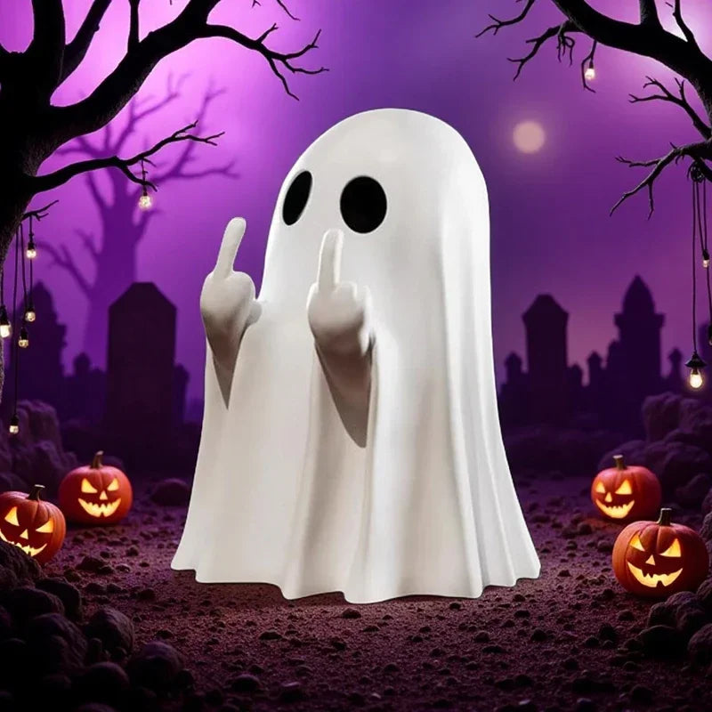 Get Spooky with a Smile: The Hilariously Adorable Middle Finger Ghost Statue - Perfect Halloween Centerpiece!