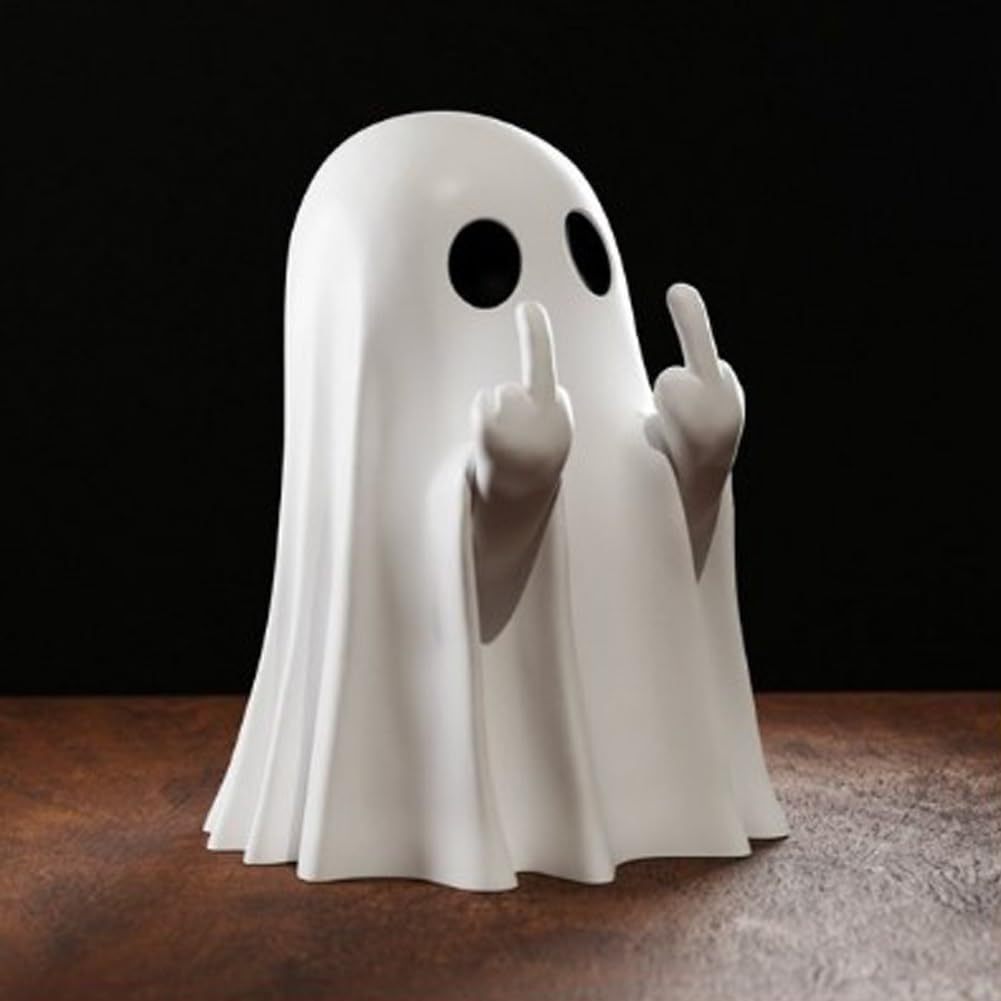 Get Spooky with a Smile: The Hilariously Adorable Middle Finger Ghost Statue - Perfect Halloween Centerpiece!
